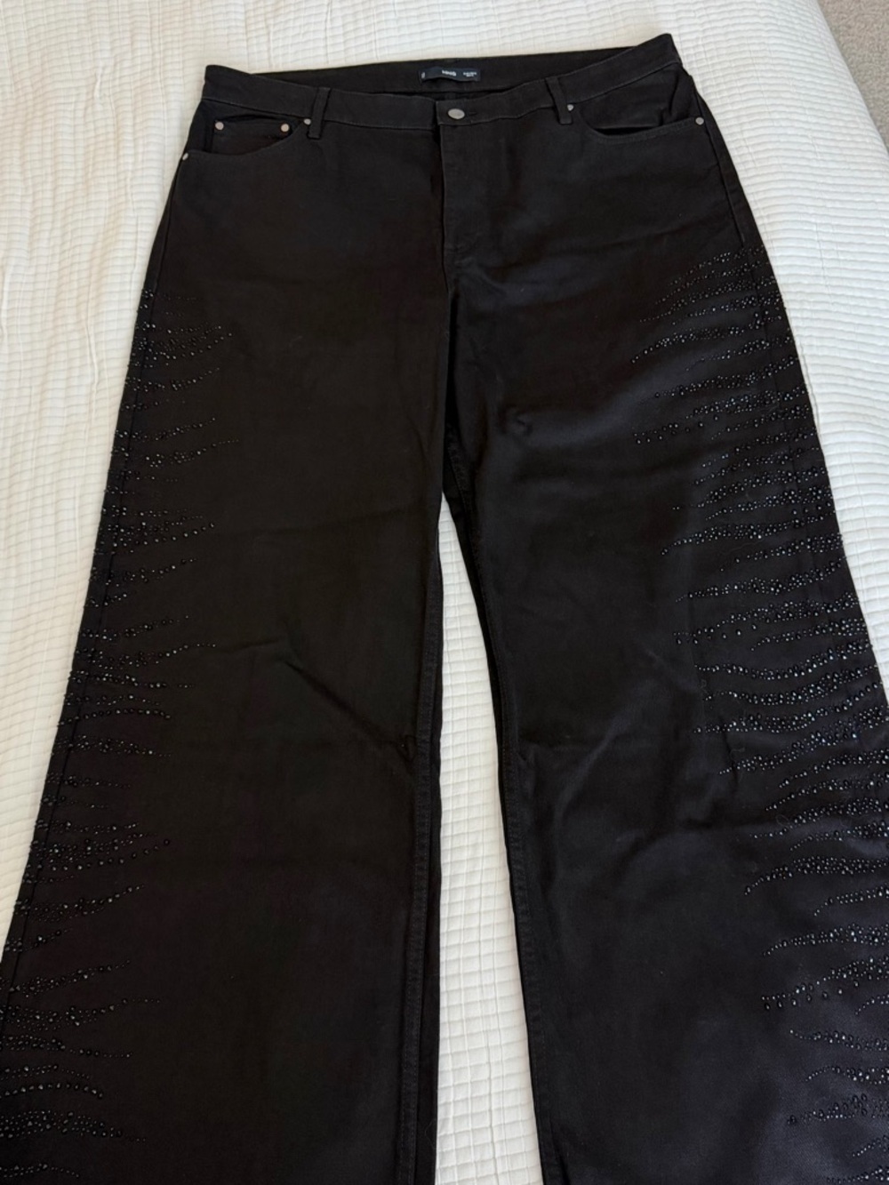 Mango Black Wide-Leg Jeans with Subtle Rhinestone Detail